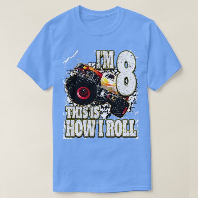 Camiseta Camión de Monstruo de 8 Años Cumpleaños (Diseño del anverso)
