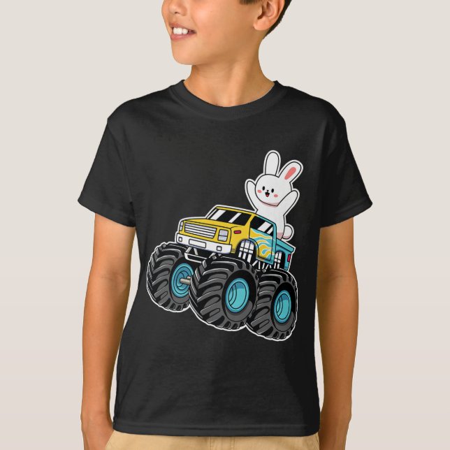 Camiseta Camión de Monstruo de Conejo Cute Día de Pascua Ni (Anverso)