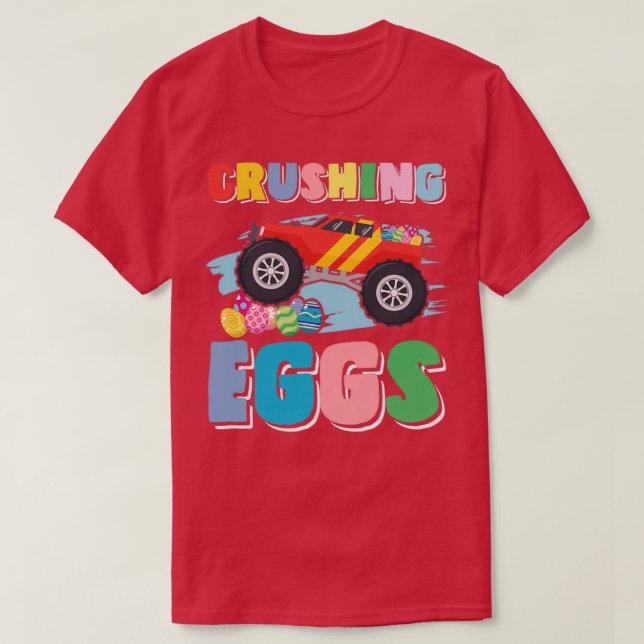 Camiseta Camión de Monstruo de Pascua aplastando huevos (Diseño del anverso)