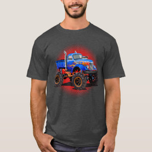 Camiseta Camión De Monstruo Para Niños Con Flames Azul Gráf