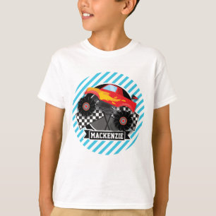 Camiseta Camión de Monstruo Rojo; Bandera Cubierta; Bandas