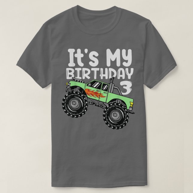 Camiseta Camión de Monstruo Temático de Mi Cumpleaños 3 Niñ (Diseño del anverso)