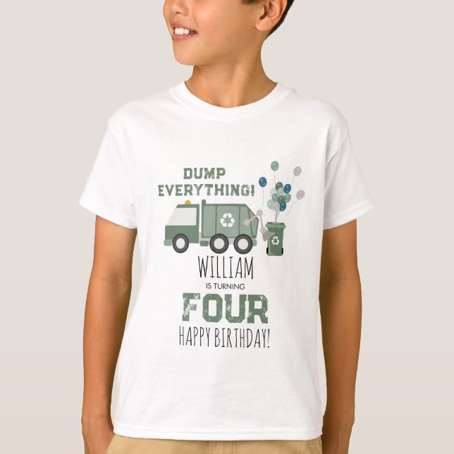 Camiseta Camión de reciclaje verde lindo niños nombre cumpl (Anverso)