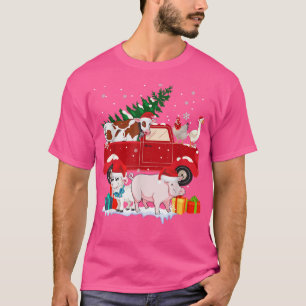 Camiseta Camión de recolección roja Navidades de granja