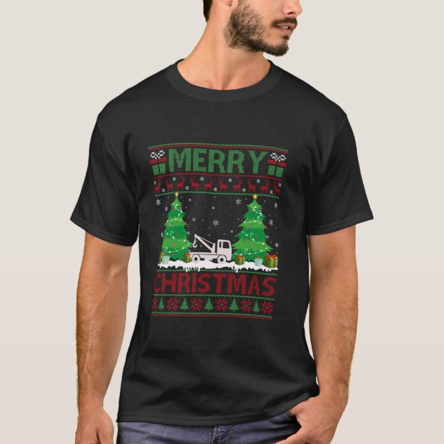 Camiseta Camión de remolque de remolque de navidad sudoroso (Anverso)