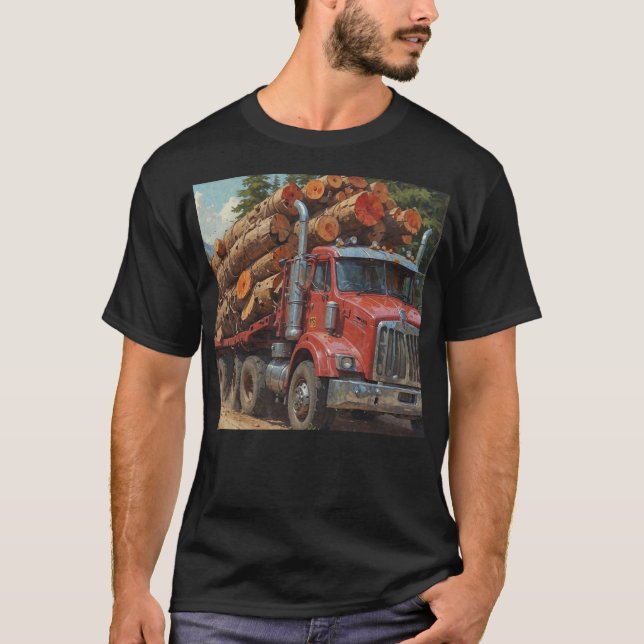 Camiseta Camión de tala roja en las montañas (Anverso)