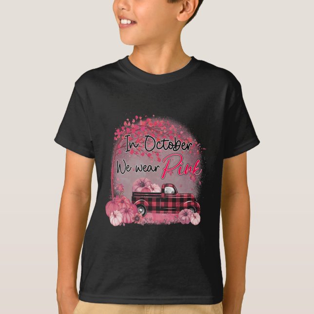 Camiseta Camión En Octubre Usamos Cáncer De Mama Rosa (Anverso)