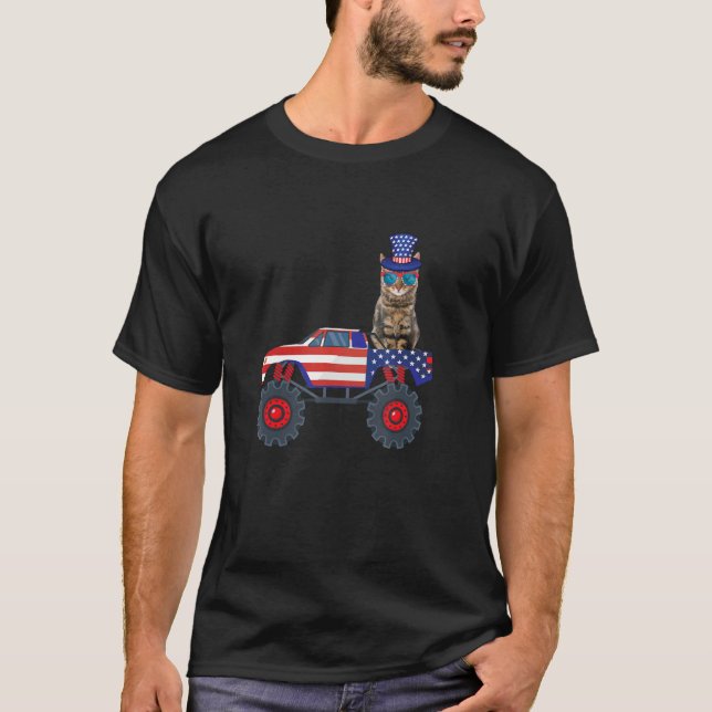 Camiseta Camión gato 4 de julio Familia pareja Patriota de  (Anverso)