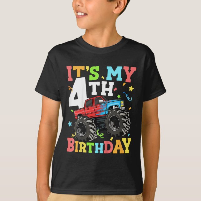 Camiseta Camión monstrual infantil es mi cuarto cumpleaños  (Anverso)