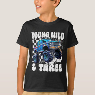 Camiseta Camión Monstruo 3er Cumpleaños Joven Salvaje Y Tre