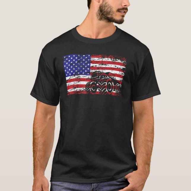 Camiseta Camión Monstruo Con Camioneros De Bandera Estadoun (Anverso)