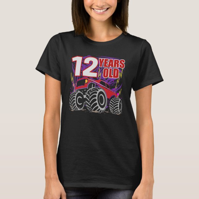 Camiseta Camión Monstruo De Cumpleaños De 12 Años Para Niño (Anverso)