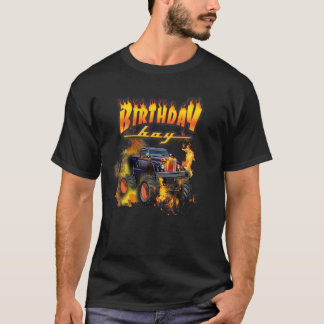 Camiseta Camión monstruo de cumpleaños envuelto en llamas T
