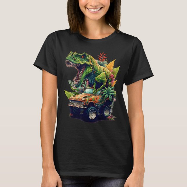 Camiseta Camión Monstruo de Dinosaurio, carro de ciclismo T (Anverso)