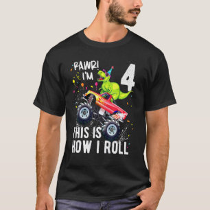 Camiseta Camión Monstruo De Dinosaurio T Rex 4 Niños De Cum