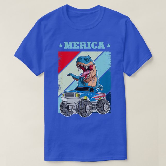 Camiseta Camión Monstruo De Dinosaurios De Bandera Estadoun (Diseño del anverso)