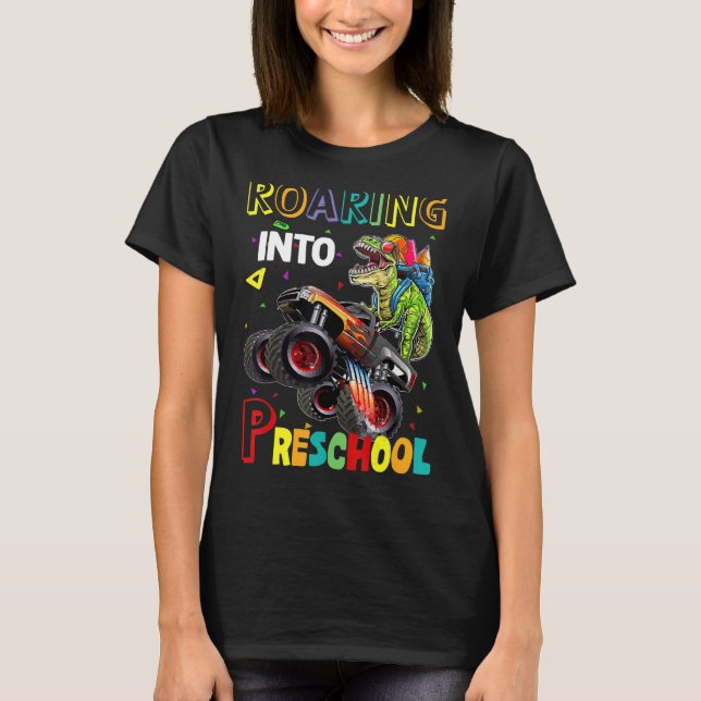 Camiseta Camión Monstruo De Dinosaurios De Enseñanza Preesc (Anverso)