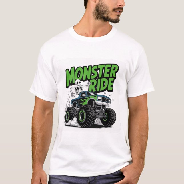 Camiseta Camión Monstruo de Llama Verde con Esqueleto Diver (Anverso)