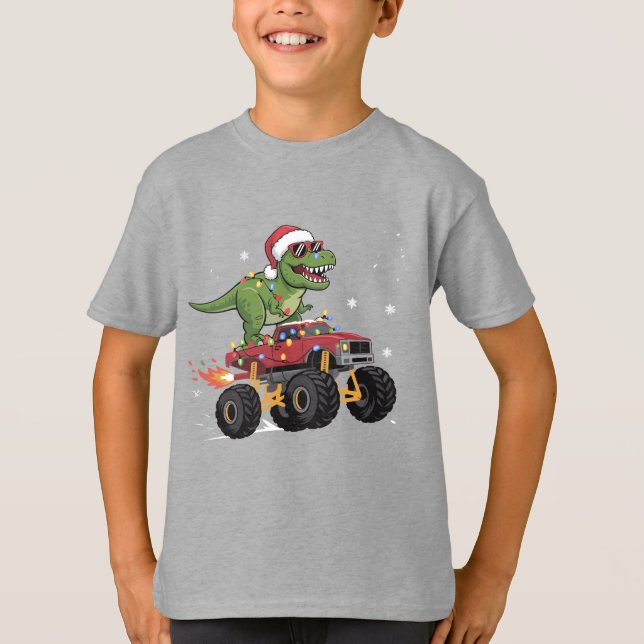 Camiseta Camión monstruo de Navidades de dinosaurios T-Rex (Anverso)