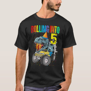 Camiseta Camión Monstruo Dinosaurio en 5 cumpleaños feliz