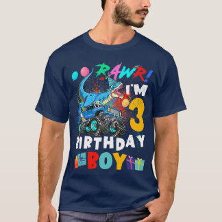 Camiseta Camión Monstruo Dinosaurio T Rex Niños 3 Años Cump