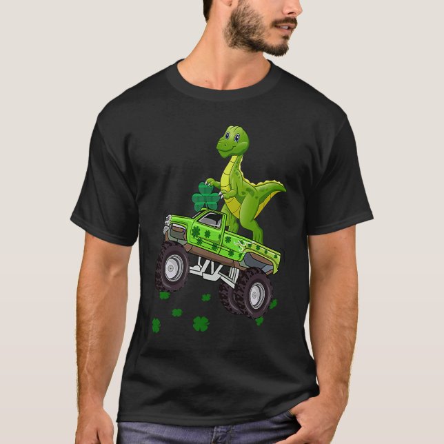 Camiseta Camión Monstruo Dinosaurio Trex St Patricks Day Bo (Anverso)