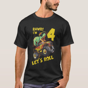 Camiseta Camión Monstruo Infantil 4 cumpleaños Dinosaurio 4