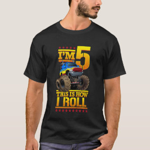 Camiseta Camión Monstruo Infantil Quinto Cumpleaños 5 Años