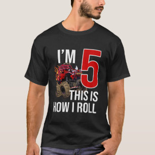 Camiseta Camión Monstruo Infantil Quinto Cumpleaños 5 Años