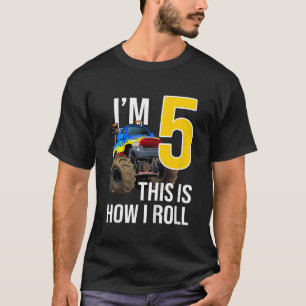 Camiseta Camión Monstruo Infantil Quinto Cumpleaños 5 Años