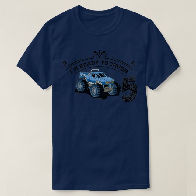 Camiseta Camión Monstruo Infantil Quinto Cumpleaños Gracios (Diseño del anverso)