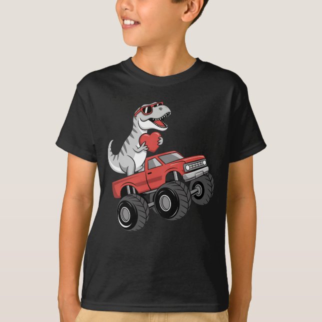 Camiseta Camión Monstruo Montando Dinosaurio T Rex Día de S (Anverso)