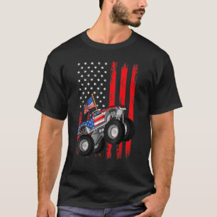 Camiseta Camión Monstruo Niño Niños Bandera Americana Julio