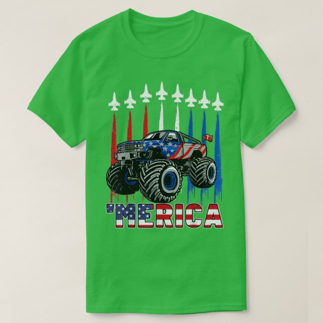 Camiseta Camión Monstruo Norteamericano Bandera Patriótica  (Diseño del anverso)