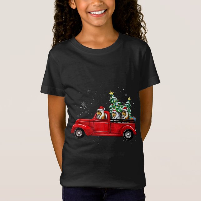 Camiseta Camión navideño collie rudo de árbol de navidad co (Anverso)