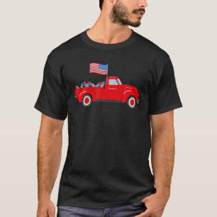 Camiseta Camión Rojo 4 De Julio Bandera Estadounidense Fueg