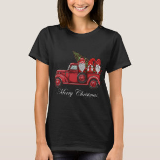 Camiseta Camión Rojo Antiguo Con Tres Gnomos Feliz Navidad