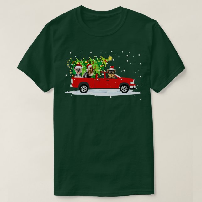 Camiseta Camión rojo árbol de Navidad Divertido perro de Sa (Diseño del anverso)