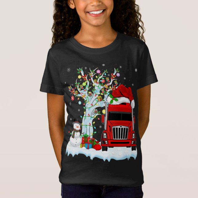 Camiseta Camión Rojo Árbol de Navidad Encender Santa Hat Re (Anverso)