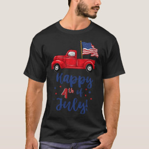 Camiseta Camión Rojo Con Bandera Estadounidense Feliz 4 De 