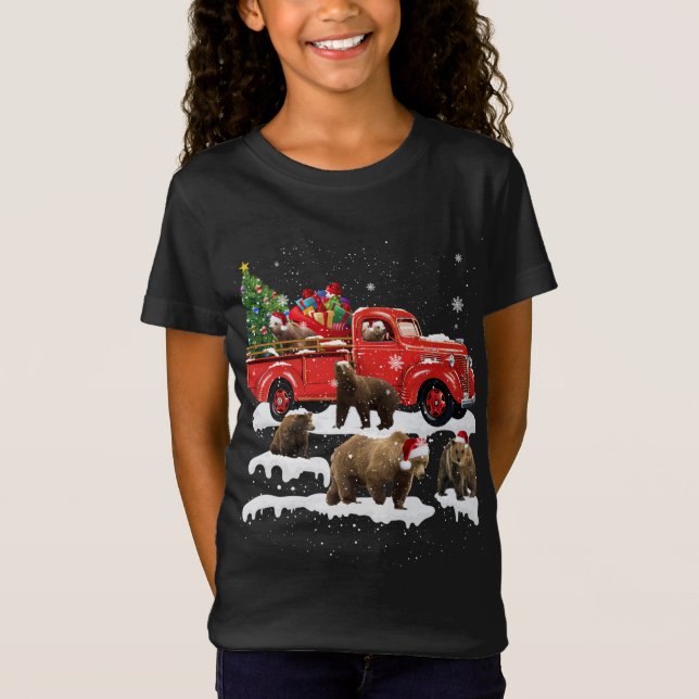 Camiseta Camión Rojo Con Oso Feliz Navidad X-mas Feo G (Anverso)