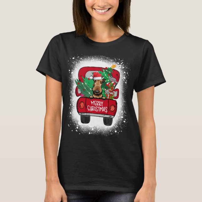 Camiseta Camión Rojo Cute Airedale Terrier Feliz Navidad Bl (Anverso)