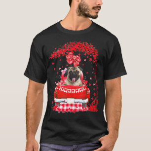 Camiseta Camión Rojo Cute Pug Día de San Valentín Costume B