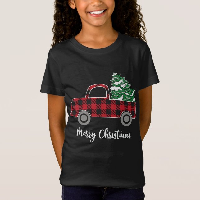 Camiseta Camión Rojo de Árbol de Navidad Buffalo Tee Funny  (Anverso)