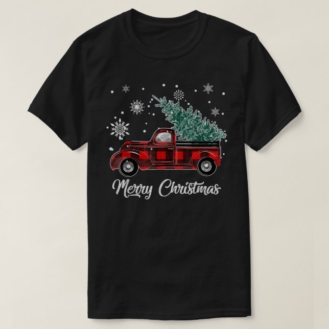 Camiseta Camión Rojo de Búfalo de Árbol de Navidad (Diseño del anverso)