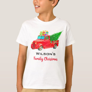 Camiseta Camión rojo de época para Navidades familiares