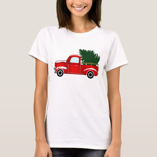 Camiseta Camión Rojo de Navidad Navidades Rústicas (Anverso)
