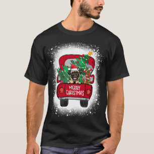 Camiseta Camión rojo de pug lindo Feliz Navidad blanqueado