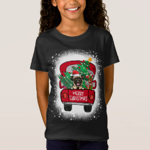 Camiseta Camión rojo de pug lindo Feliz Navidad blanqueado