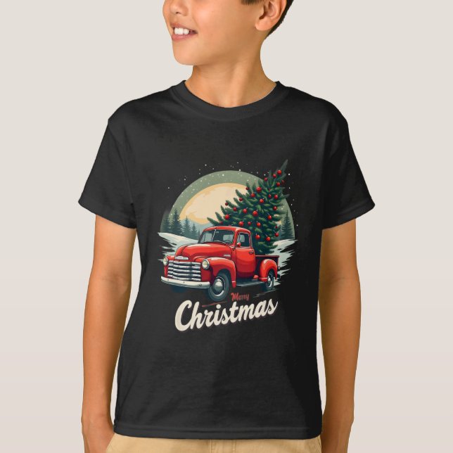 Camiseta Camión rojo de recogida Feliz Navidad Árbol de inv (Anverso)